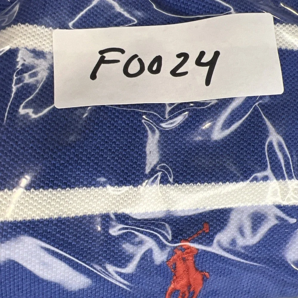 Polo Ralph Lauren Blue White Stripe Polo Shirt Red Pony Men's Large 100% Cotton